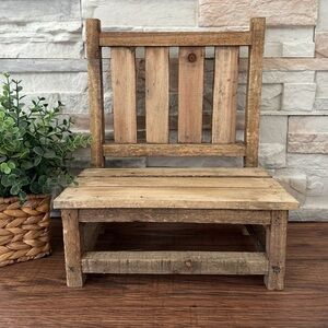 🆕 Farmhouse Rustic Wooden Miniature Chair!!!